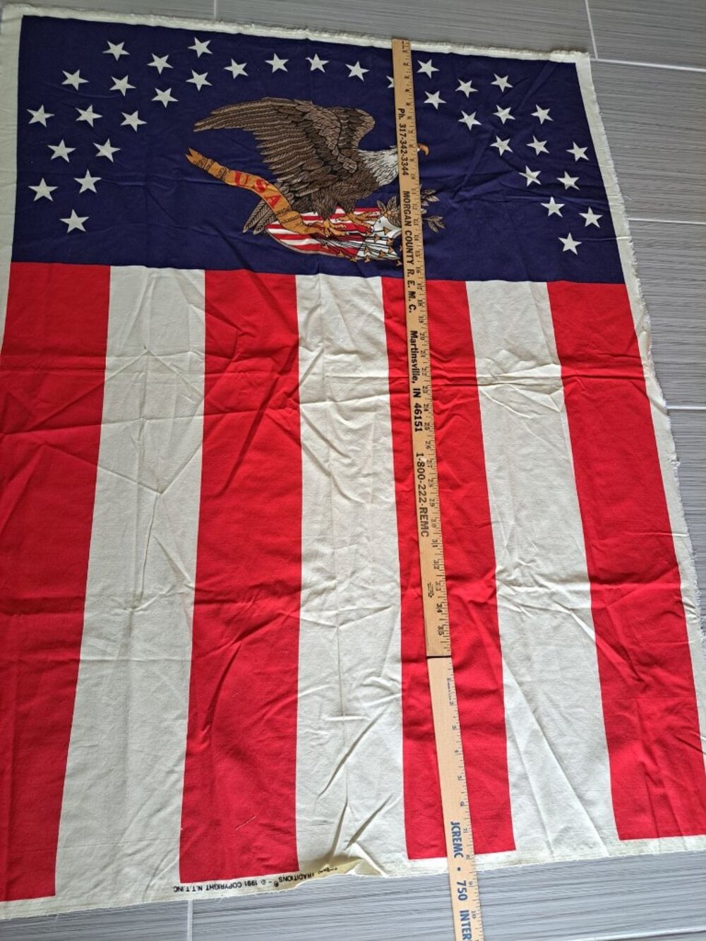 Vtg 1991 Fabric Traditions Bald Eagle USA Flag Panel 34"x44" Banner Patriotic - Picture 5 of 7